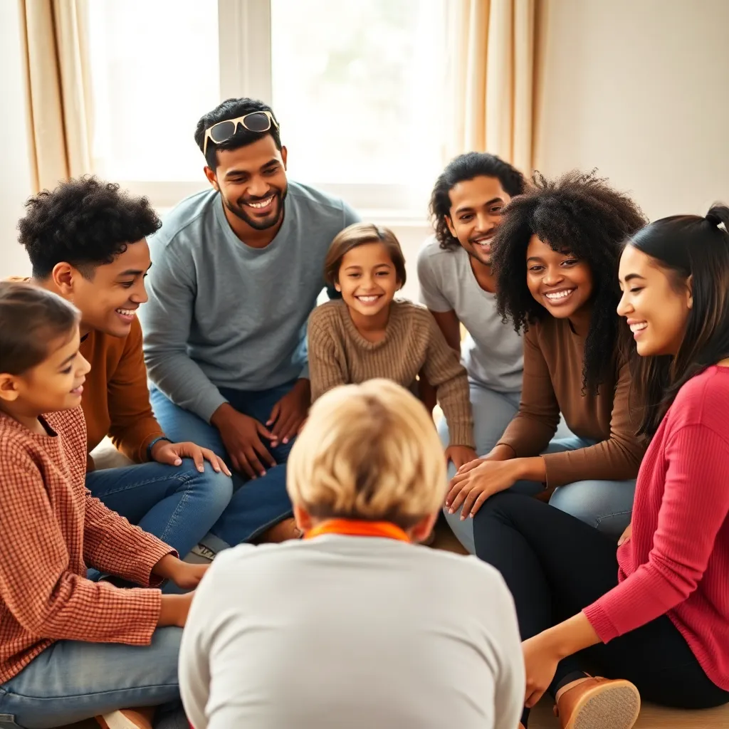 Family members sitting together in a supportive circle, representing family recovery and support in Arizona