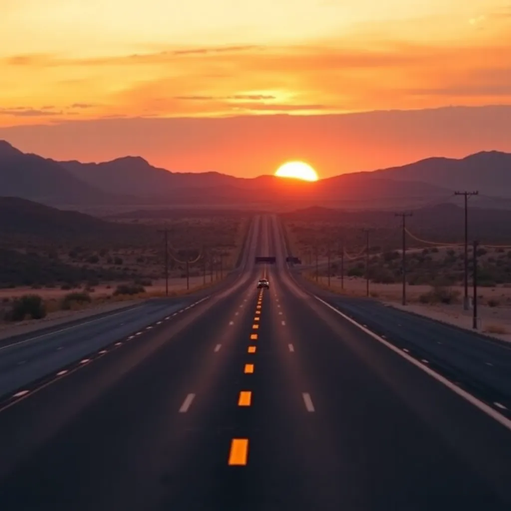 A stark desert highway at dusk, representing the trafficking corridors through Arizona that fuel the meth crisis